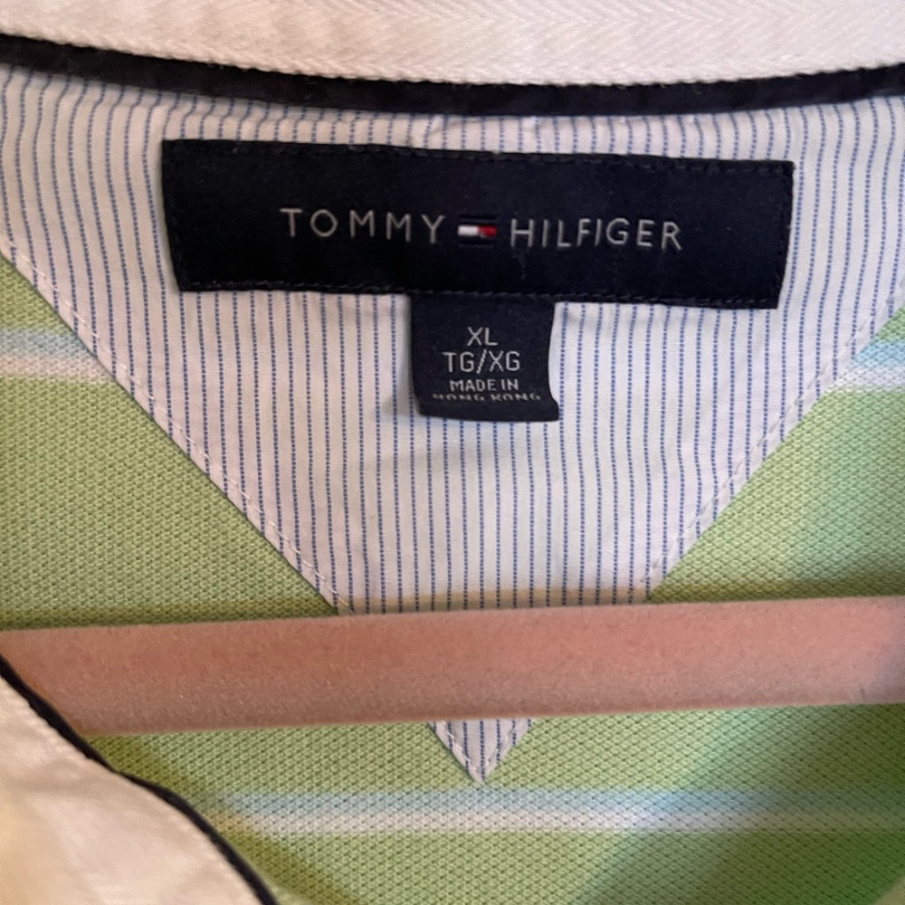 Tommy Hilfiger Men’s Lime Green Striped Classic Pique Polo Shirt XL - Picture 2 of 10